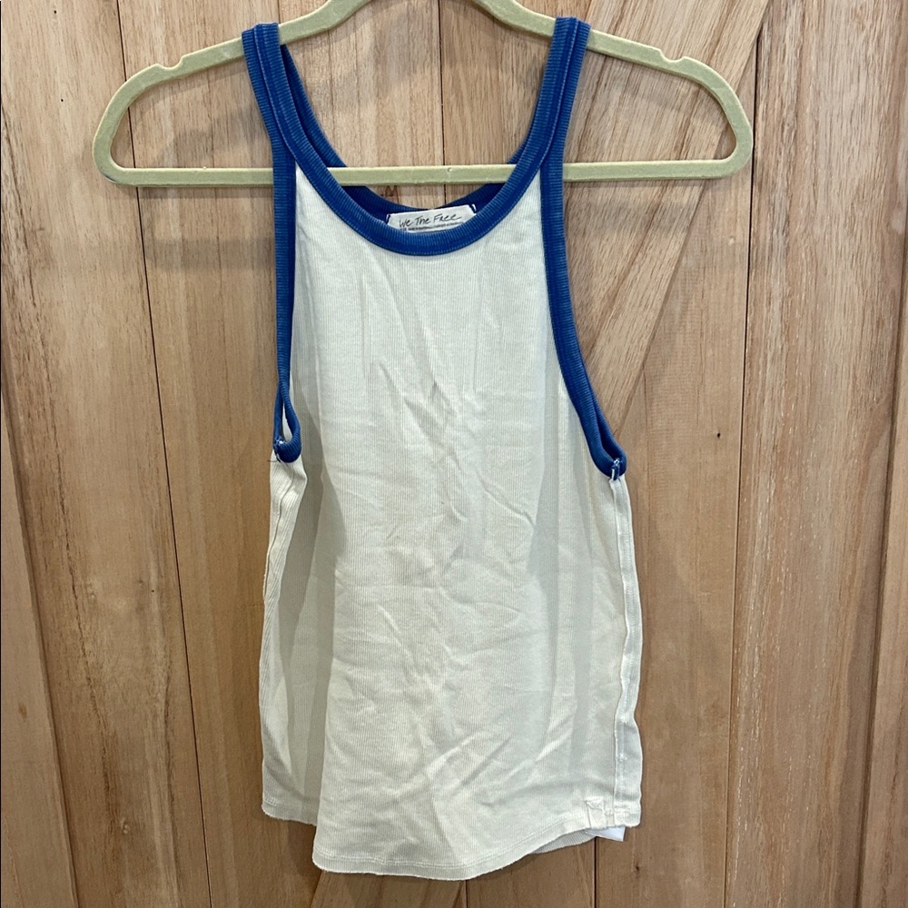 We The Free Blue Trim White Tank Top